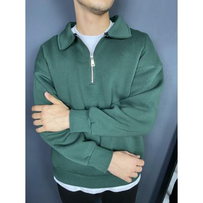 Oversize Yarım Fermuarlı Sweatshirt Yeşil Erkek